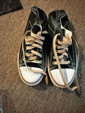 Black  Canvas Sneakers with Cream Laces - Womens Casual Shoes